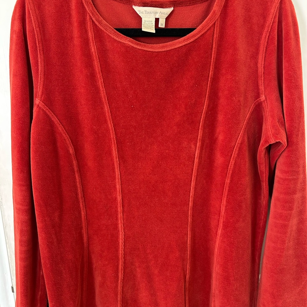 THE TERRITORY AHEAD BURNT ORANGE VELOUR LONG SLEEVE DRESS SIZE MEDIUM - Picture 4 of 9